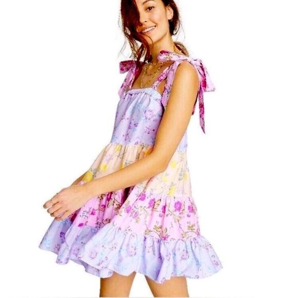 LoveShackFancy Dresses & Skirts - LOVE SHACK FANCY Jeanne Floral Tiered Tie Shoulder Dress